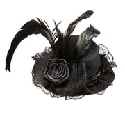 Mini Cappello con Fiori, Tulle e Piume - Accessori per Carnevale