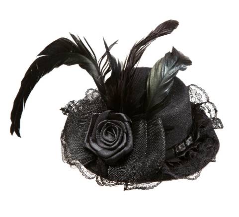 Mini Cappello con Fiori, Tulle e Piume - Accessori per Carnevale