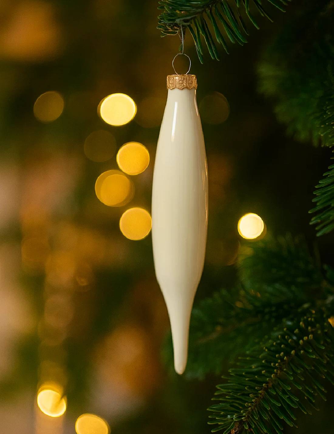 Pallina Albero Di Natale In Vetro Stalattite Bianco Lana 15cm