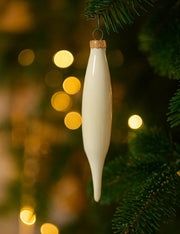 Pallina Albero Di Natale In Vetro Stalattite Bianco Lana 15cm