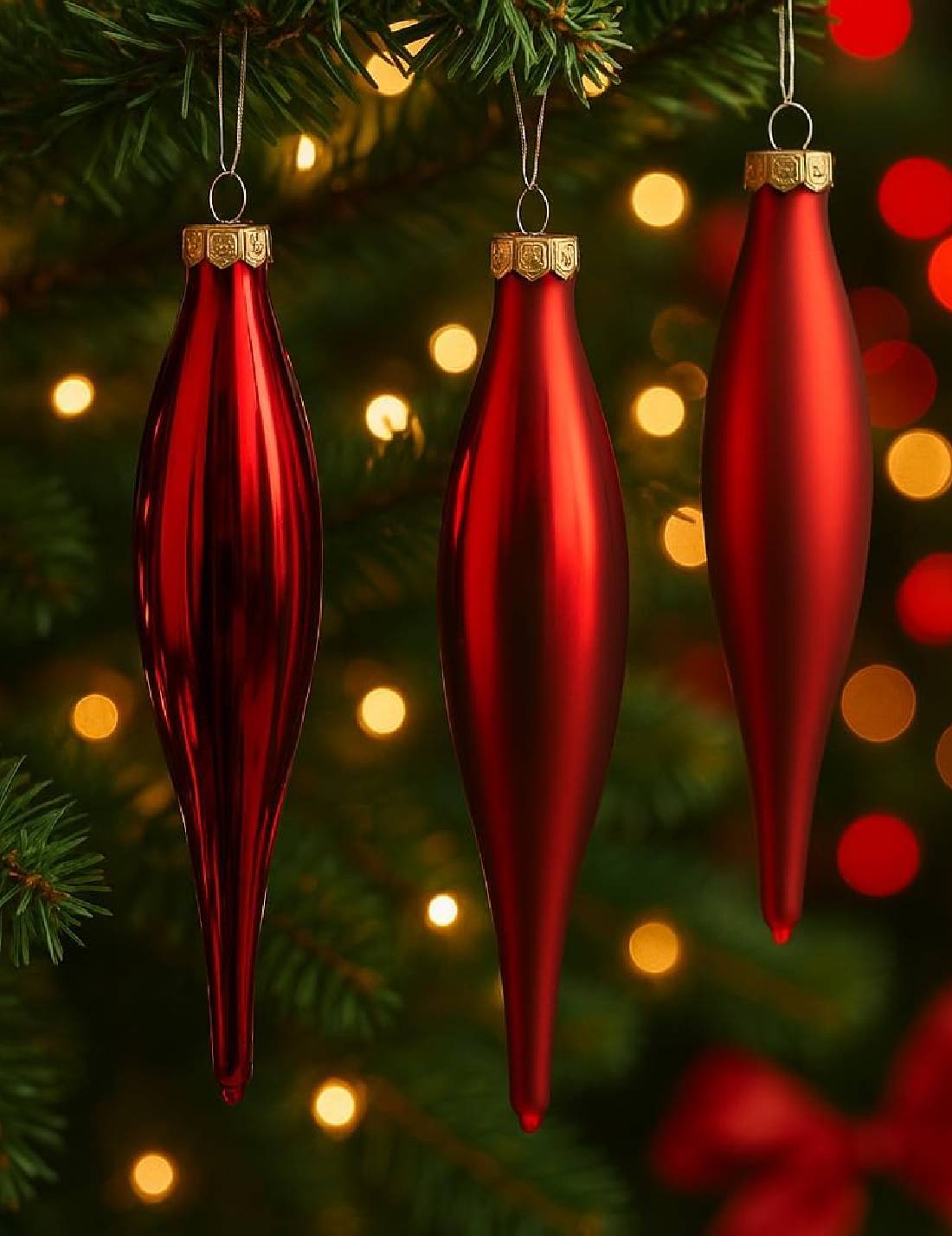 Pallina Albero Di Natale In Vetro Stalattite Rossa 15cm