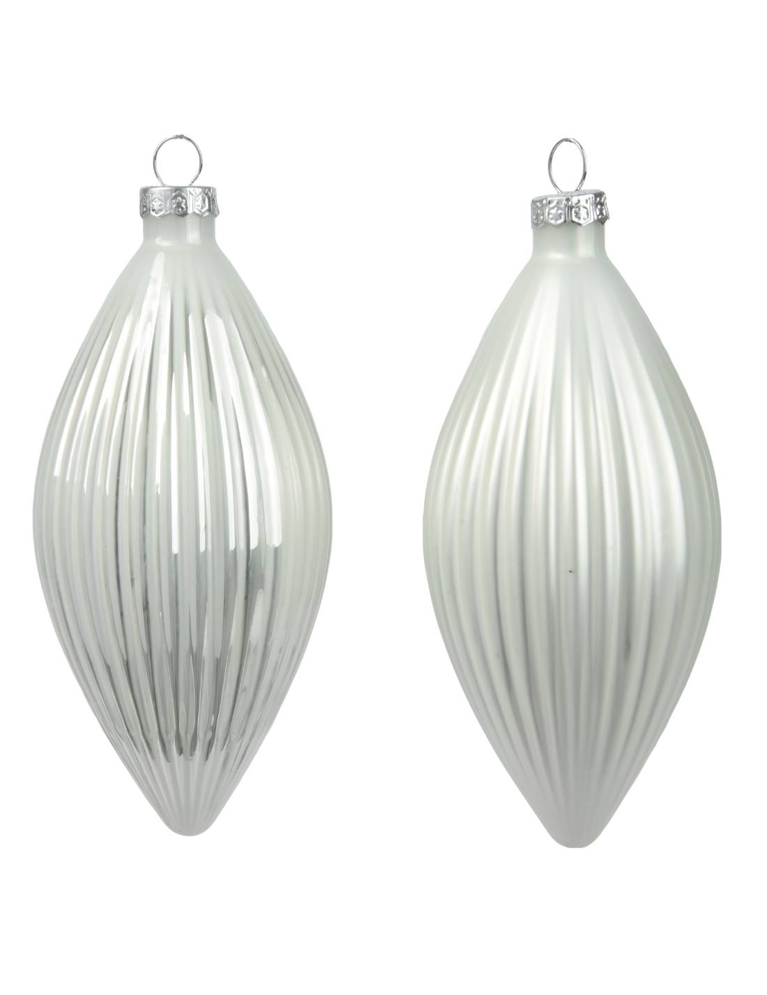 Pallina Albero Di Natale In Vetro Oliva Bianco Inverno 13cm
