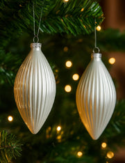 Pallina Albero Di Natale In Vetro Oliva Bianco Inverno 13cm