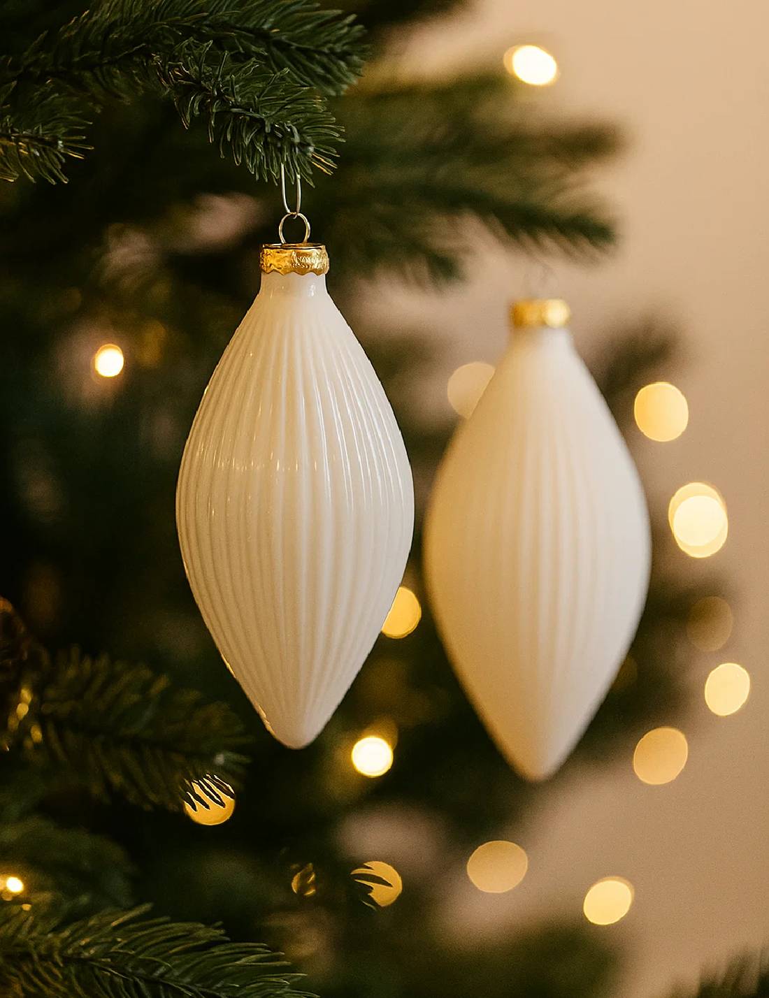 Pallina Albero Di Natale In Vetro Oliva Bianco Lana 13cm