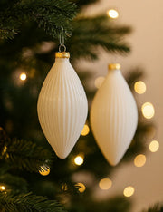 Pallina Albero Di Natale In Vetro Oliva Bianco Lana 13cm
