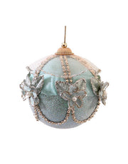 Pallina Albero Di Natale Azzurro Con Catene E Rose 11,5cm