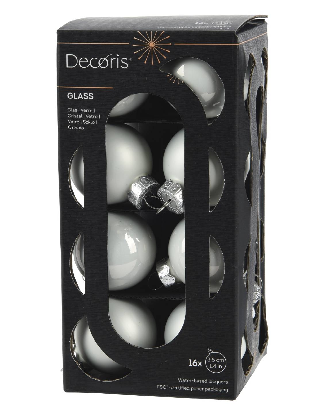 Set 16pz Palline Albero Di Natale In Vetro Bianco Inverno 3.5cm
