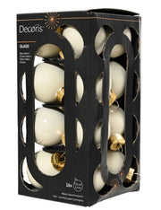 Set 16pz Palline Albero Di Natale In Vetro Bianco Lana 3.5cm