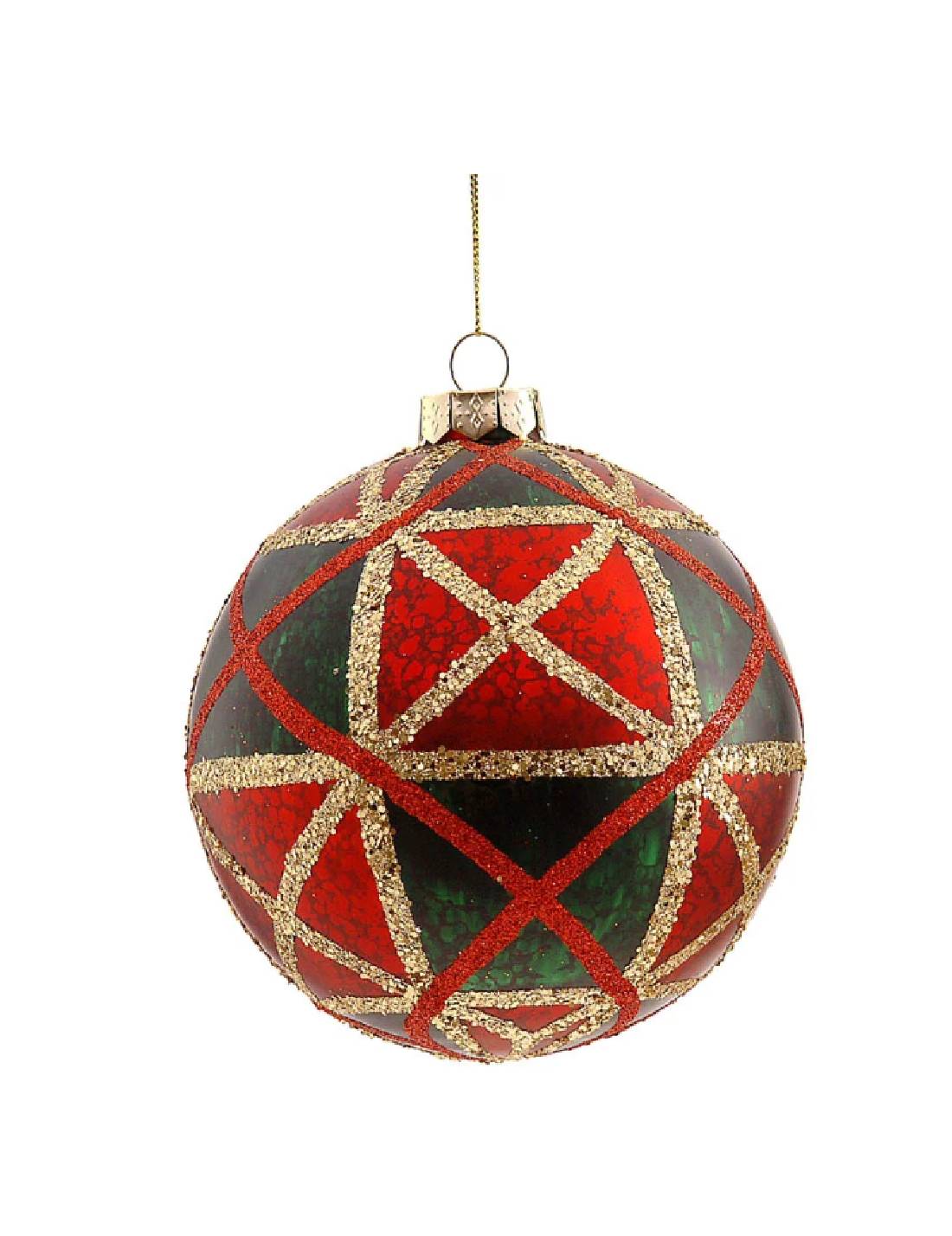 Pallina Albero Di Natale In Vetro Rosso Verde Oro 12cm