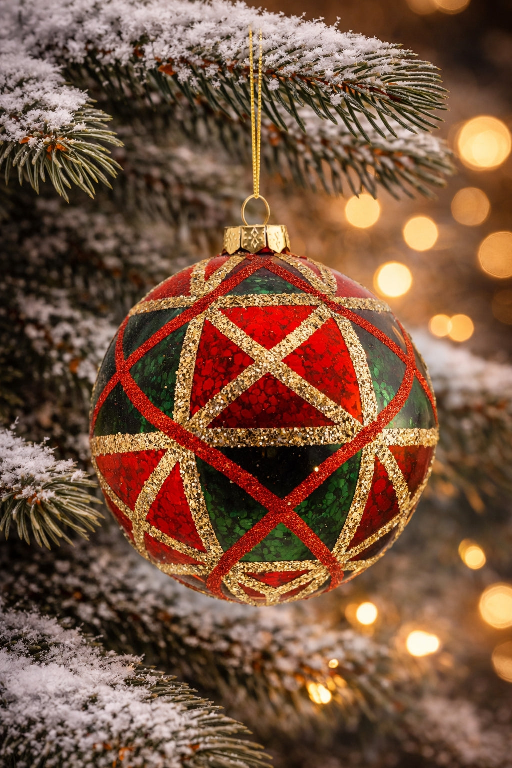 Pallina Albero Di Natale In Vetro Rosso Verde Oro 12cm