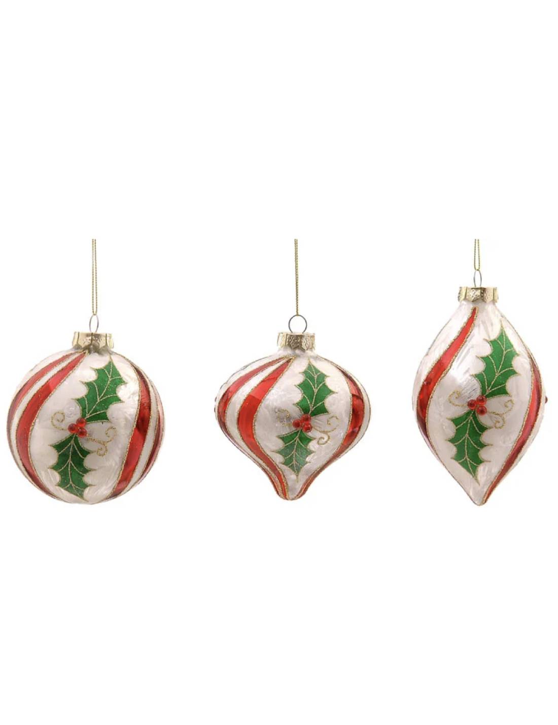 Pallina Albero Di Natale In Vetro A Strisce Con Vischio 10cm