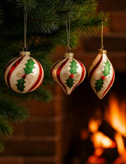 Pallina Albero Di Natale In Vetro A Strisce Con Vischio 10cm