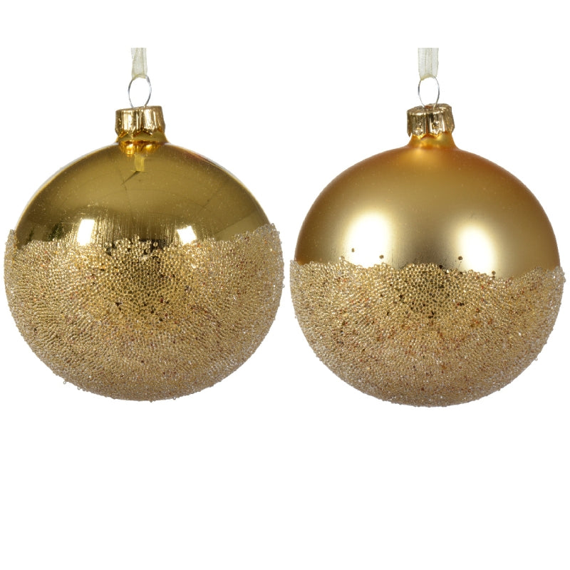Pallina Albero Di Natale In Vetro Oro Effetto Ghiaccio Assortite 8cm