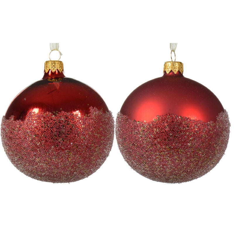 Pallina Albero Di Natale In Vetro Rossa Effetto Ghiaccio Assortite 8cm