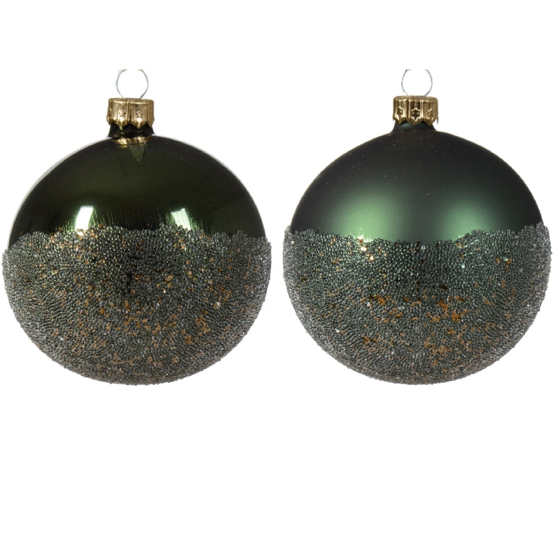 Pallina Albero Di Natale In Vetro Verde Pino Effetto Ghiaccio Assortite 8cm