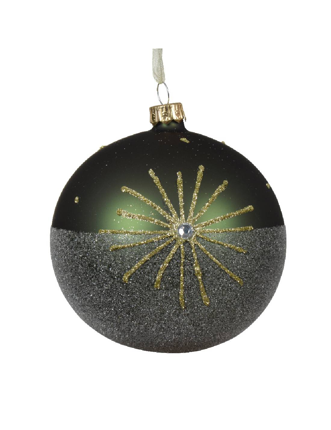 Pallina Albero Di Natale In Vetro Verde Glitter 10cm