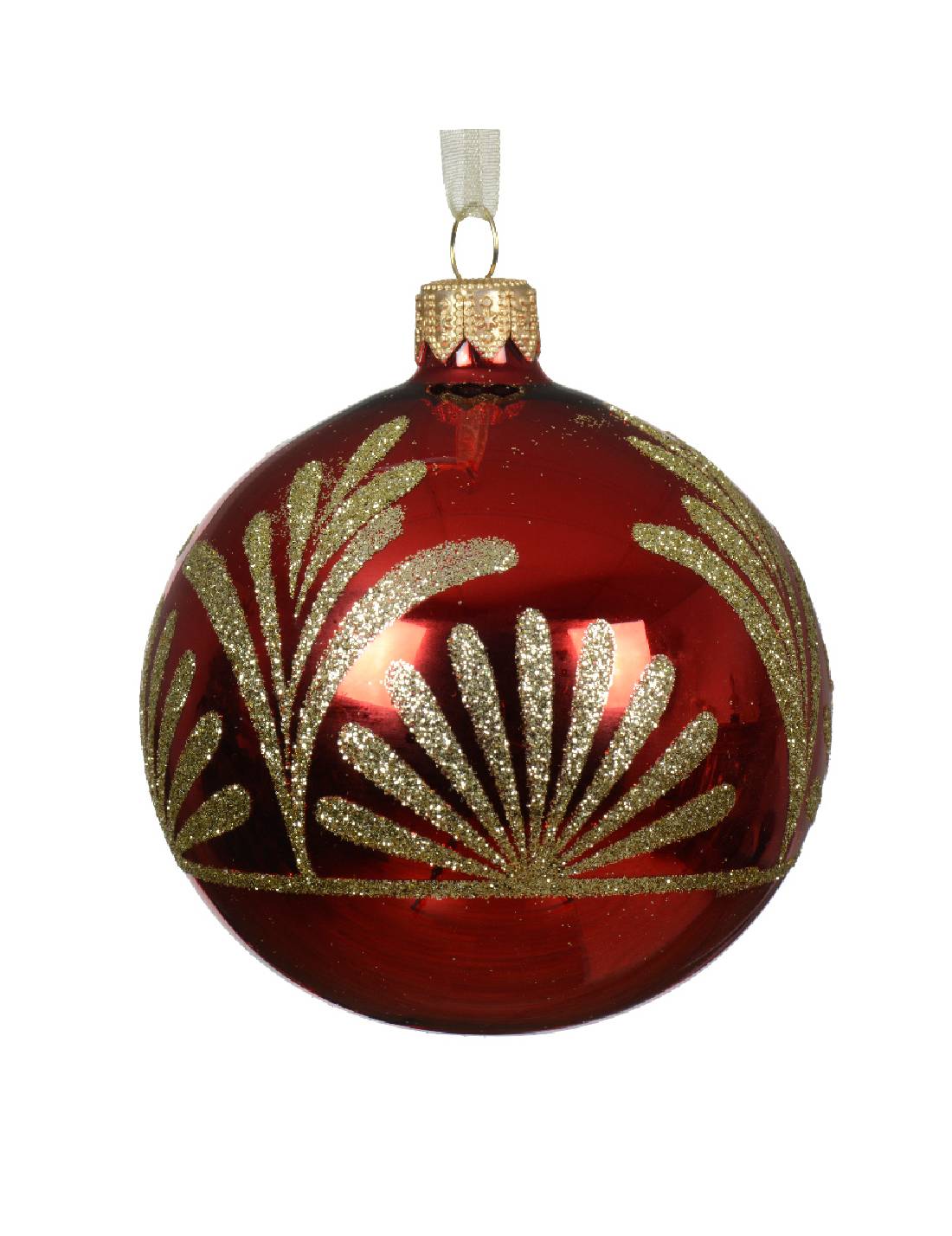Pallina Albero Di Natale In Vetro Rossa Con Decorazioni Glitter 8cm