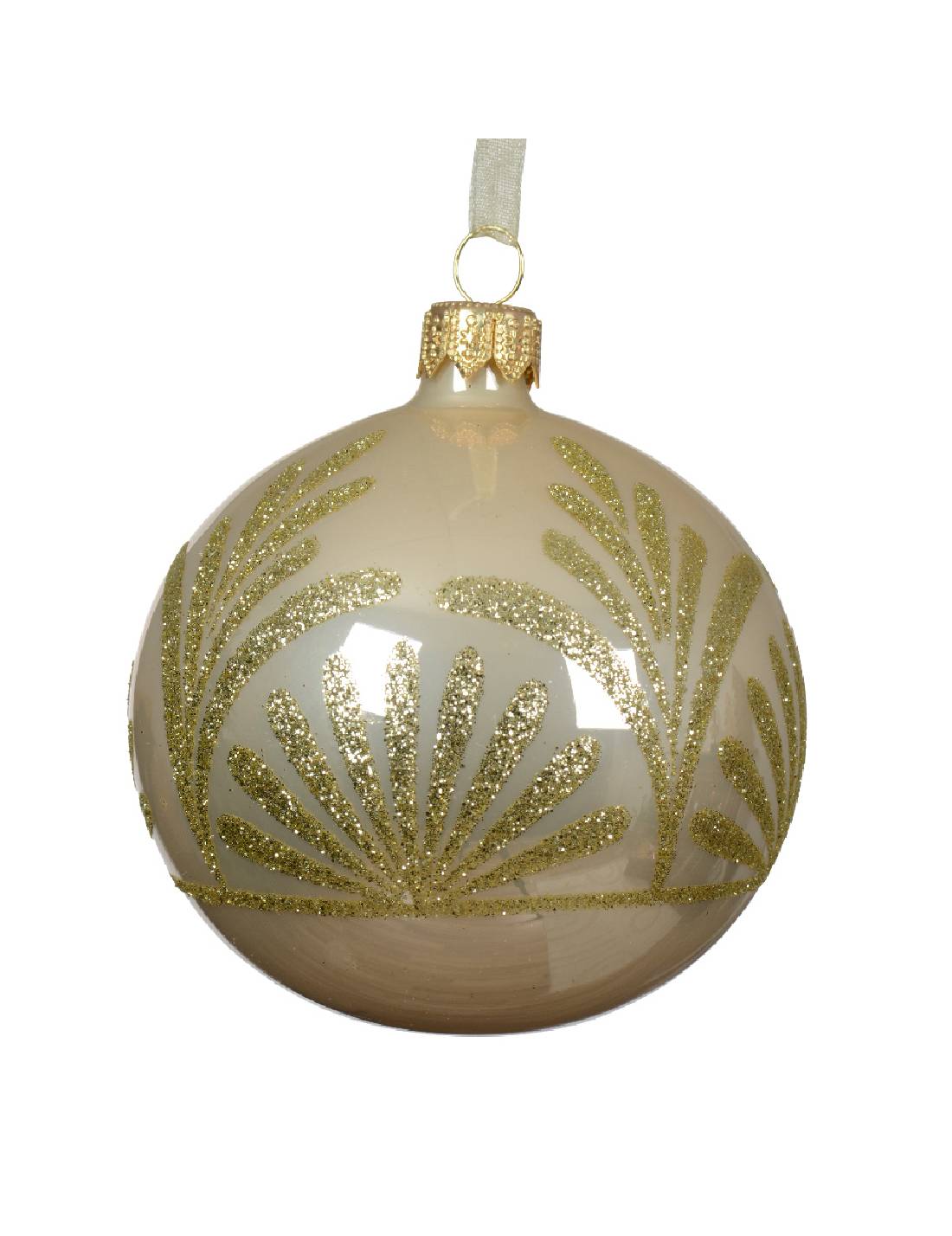 Pallina Albero Di Natale In Vetro Perla Con Decorazioni Glitter 8cm