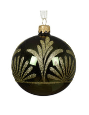 Pallina Albero Di Natale In Vetro Verde Con Decorazioni Glitter 8cm