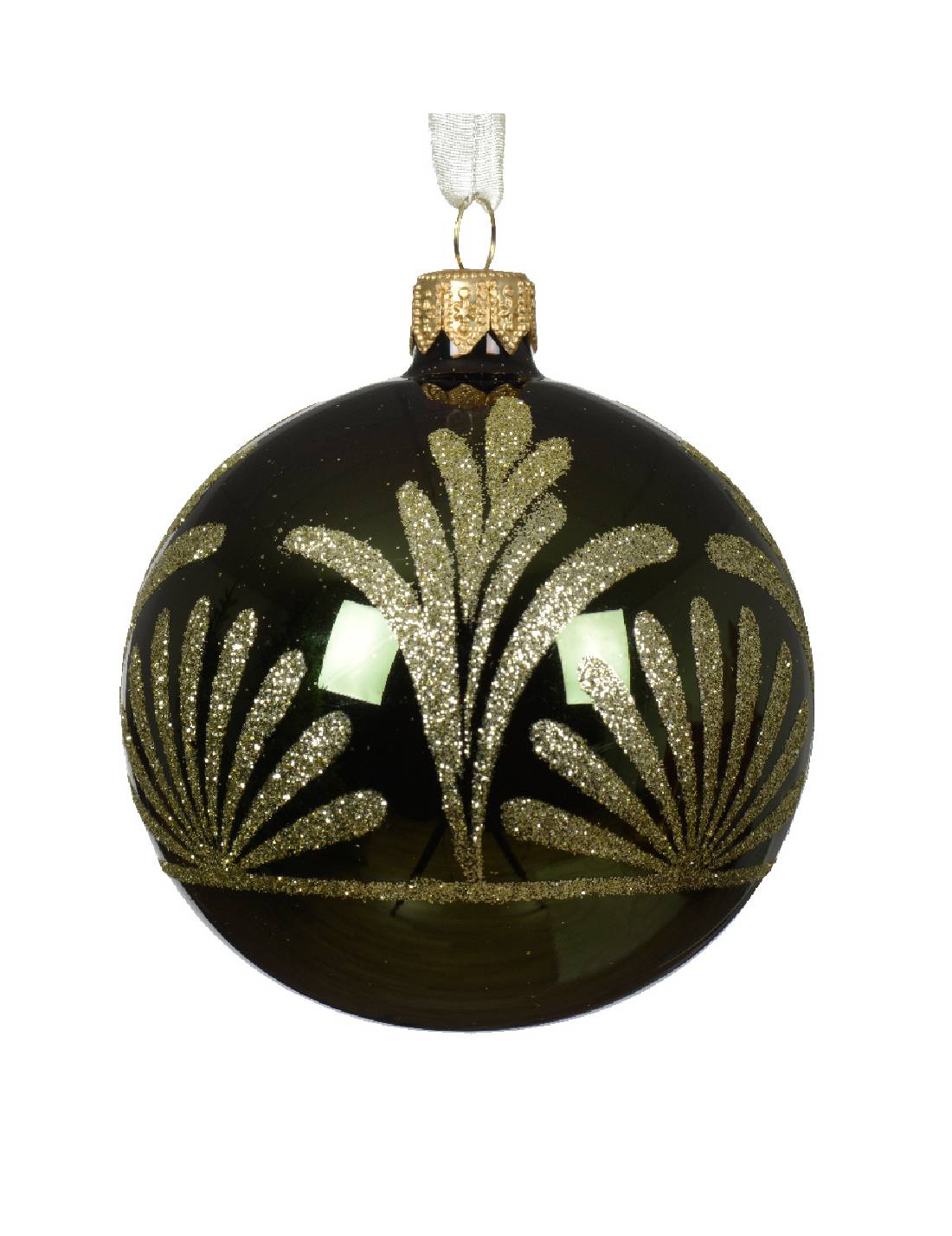 Pallina Albero Di Natale In Vetro Verde Con Decorazioni Glitter 8cm