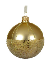 Pallina Albero Di Natale In Vetro Oro Opaca Con Glitter 8cm