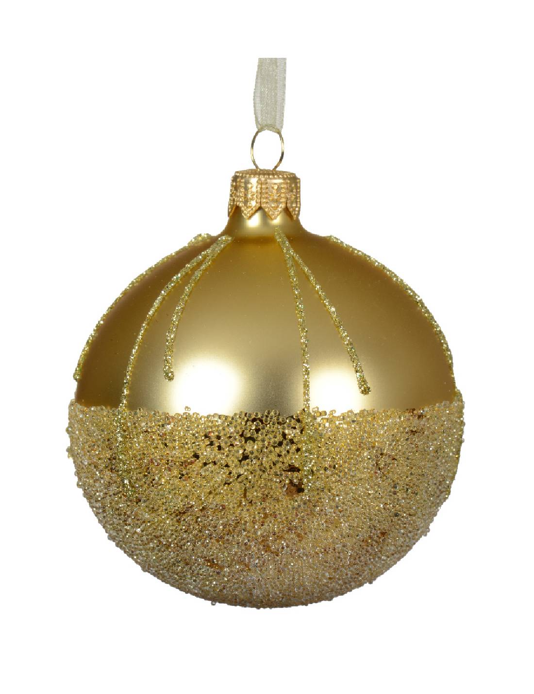 Pallina Albero Di Natale In Vetro Oro Opaca Con Glitter 8cm