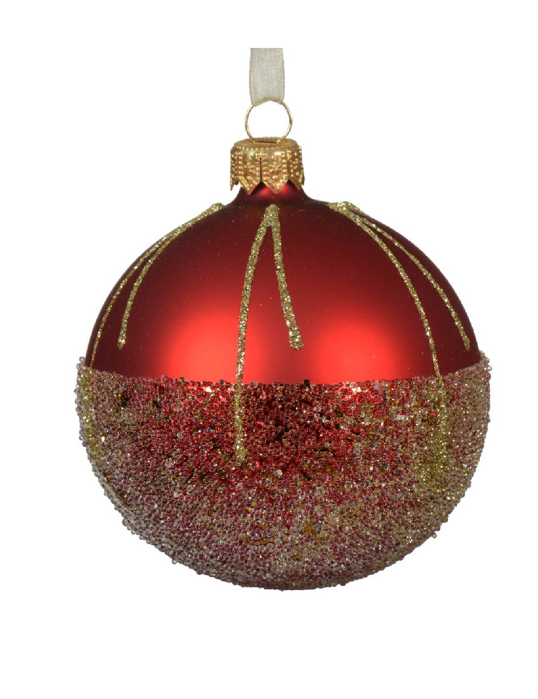 Pallina Albero Di Natale In Vetro Rosso Opaco Con Glitter 8cm