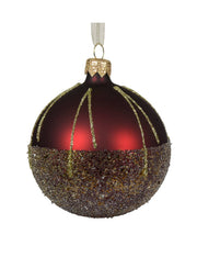 Pallina Albero Di Natale In Vetro Rosso Scuro Opaco Con Glitter 8cm