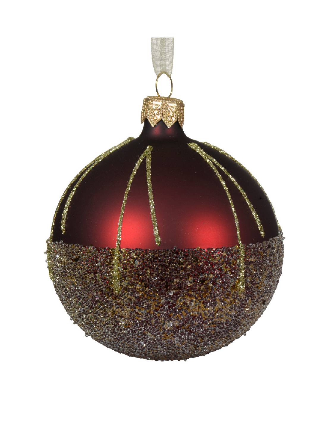 Pallina Albero Di Natale In Vetro Rosso Scuro Opaco Con Glitter 8cm