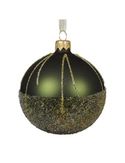 Pallina Albero Di Natale In Vetro Verde Opaco Con Glitter 8cm