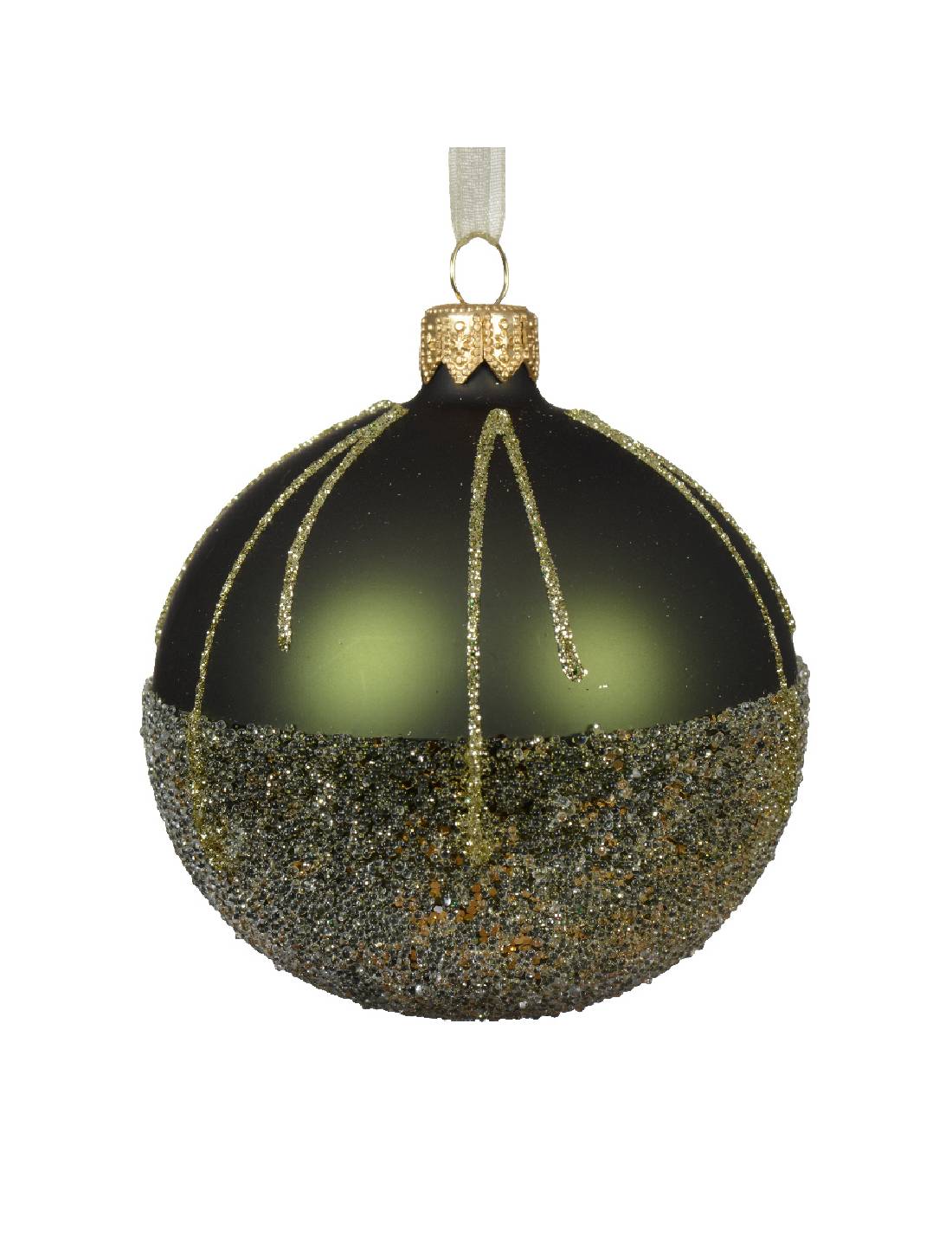 Pallina Albero Di Natale In Vetro Verde Opaco Con Glitter 8cm