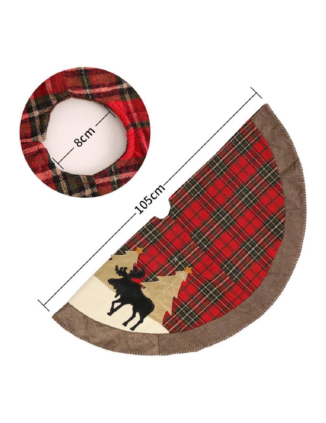 Copri Base Albero Di Natale Tartan Renna 105cm