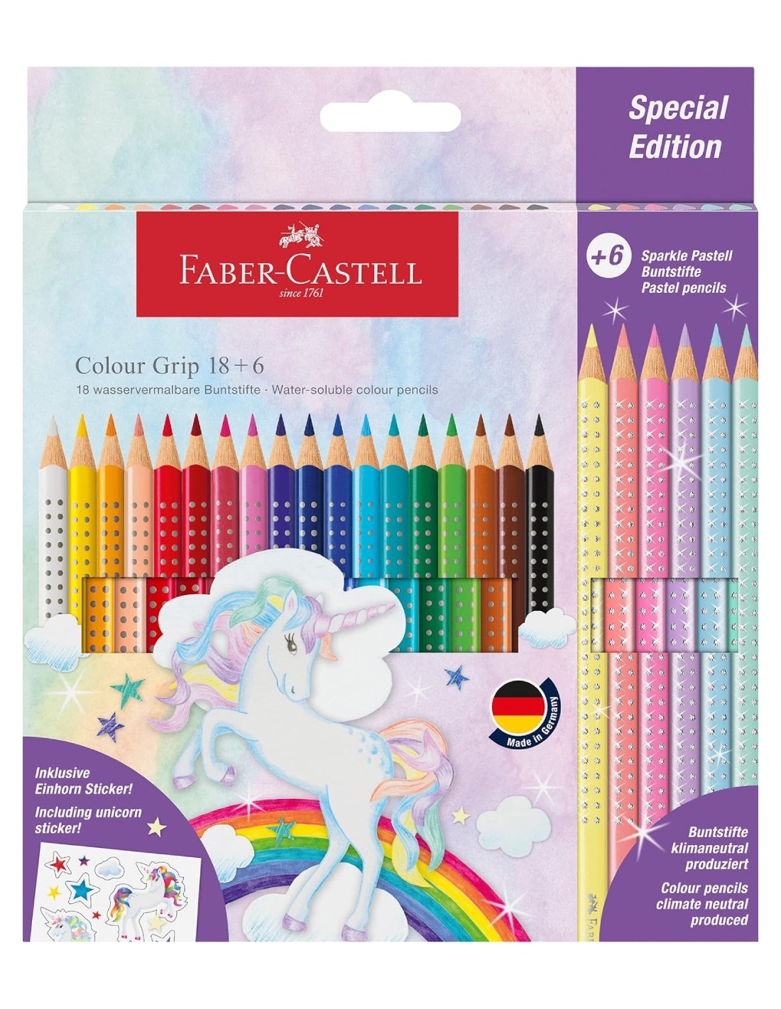 Faber-Castell Pastelli 18 Matite Colorate Piu' 6 Sparkle Edizione Unicorno