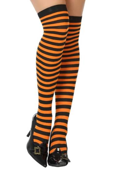 Calze Donna Autoreggenti Halloween Righe Nere e Arancioni