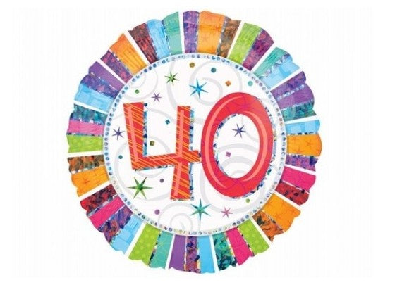 Palloncino Metalfoil Bianco 40 Anni Multicolor Glitter 18" 46cm