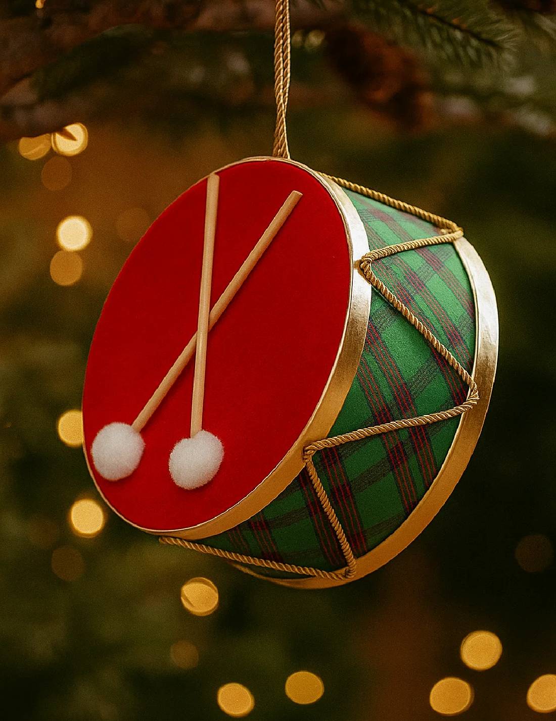 Addobbo Albero Di Natale Tamburo Rosso Decorativo 20cm