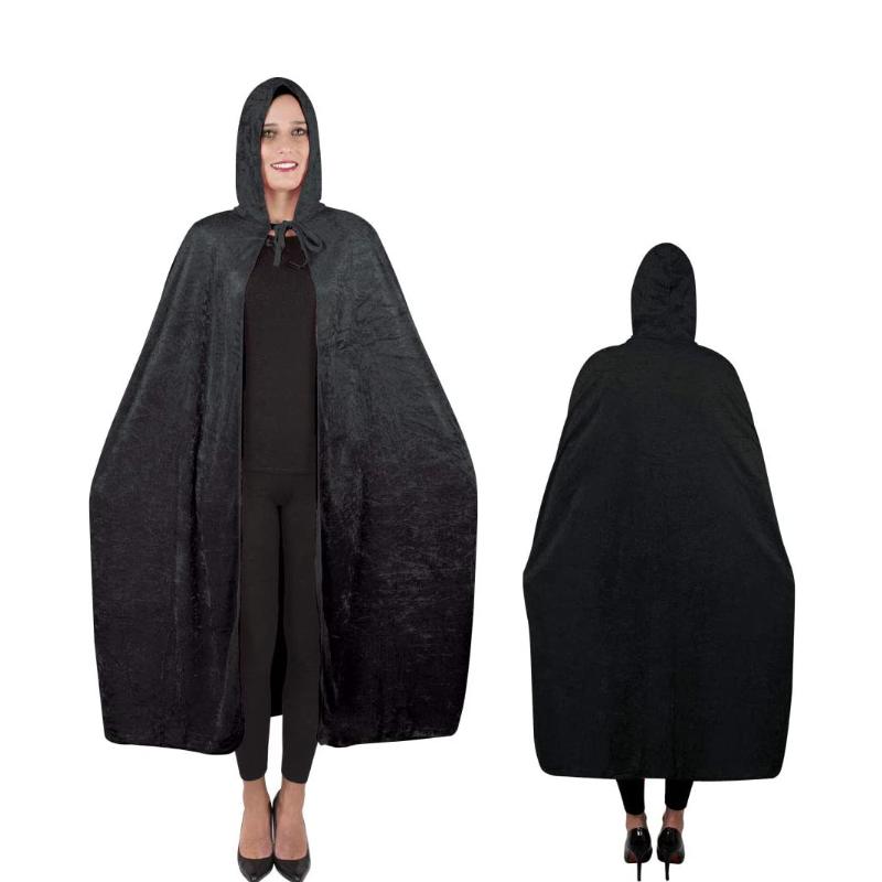 Mantello Con Cappuccio Velluto Nero 140cm Accessori Halloween E Carnevale