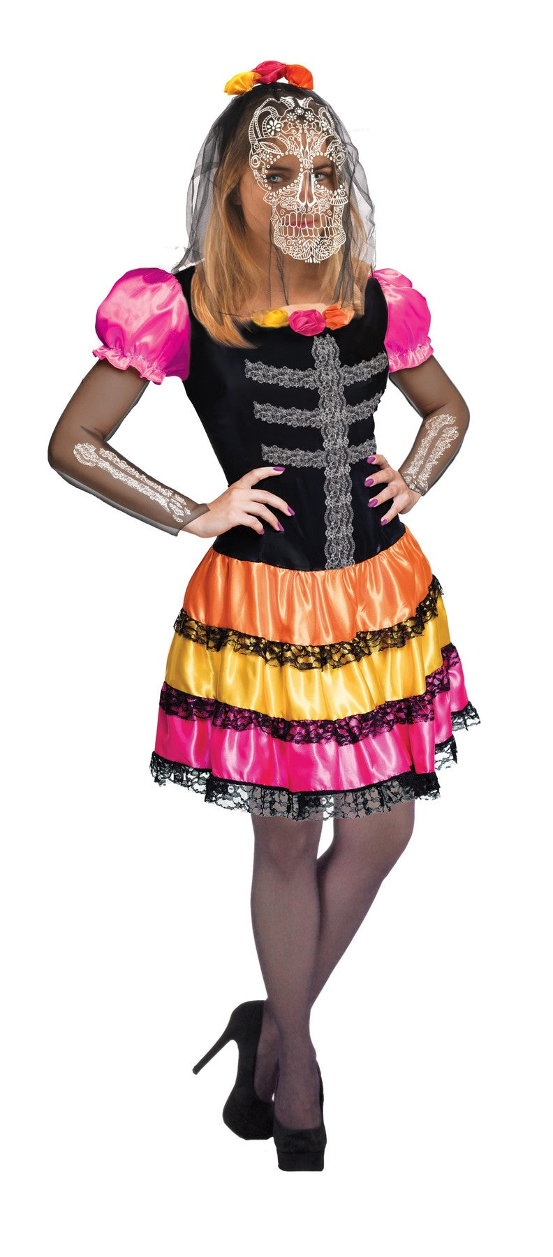 Costume Halloween Donna Teschio Fiore Taglia Unica