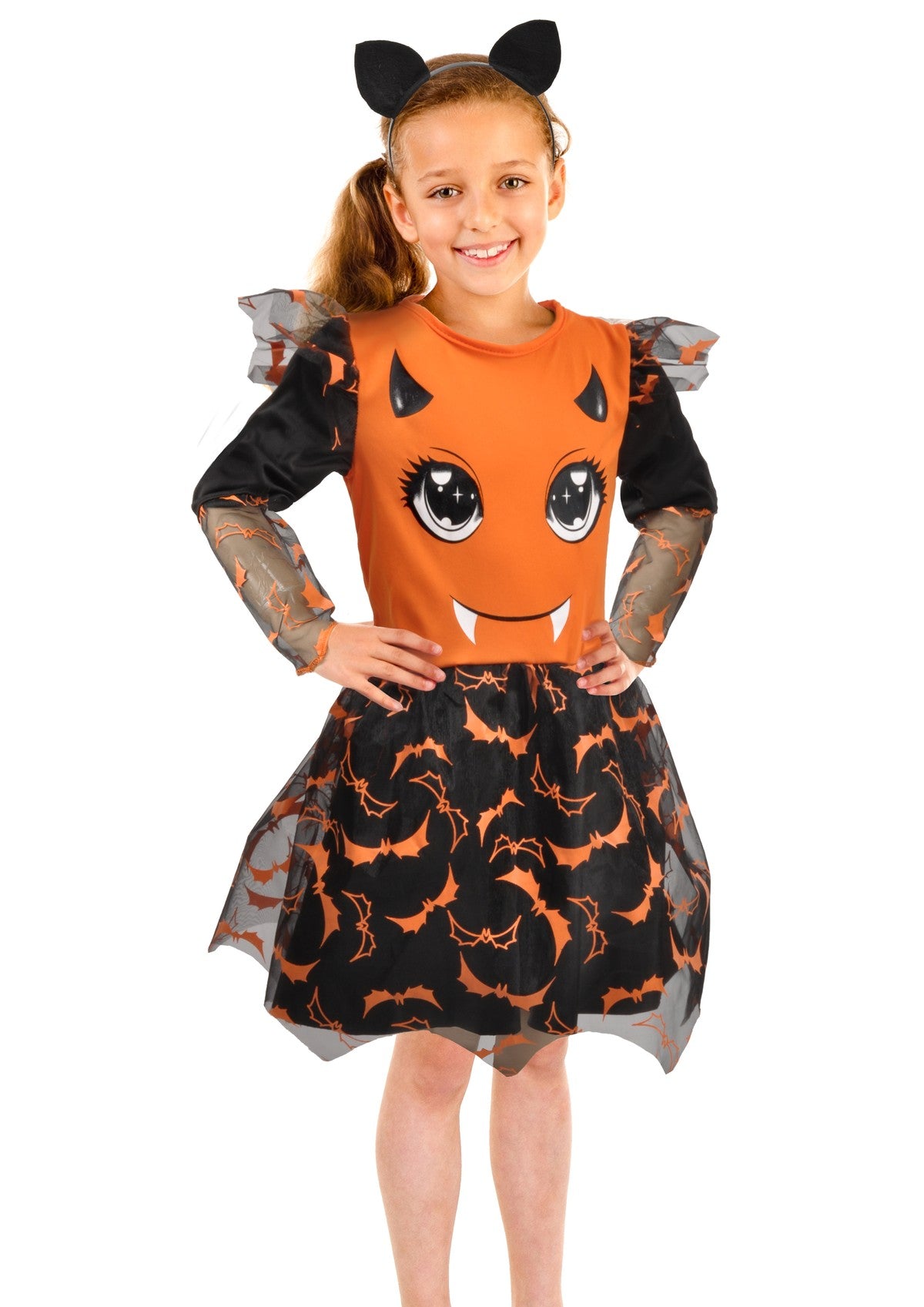 Costume Halloween Bambina Pipistrello Arancione