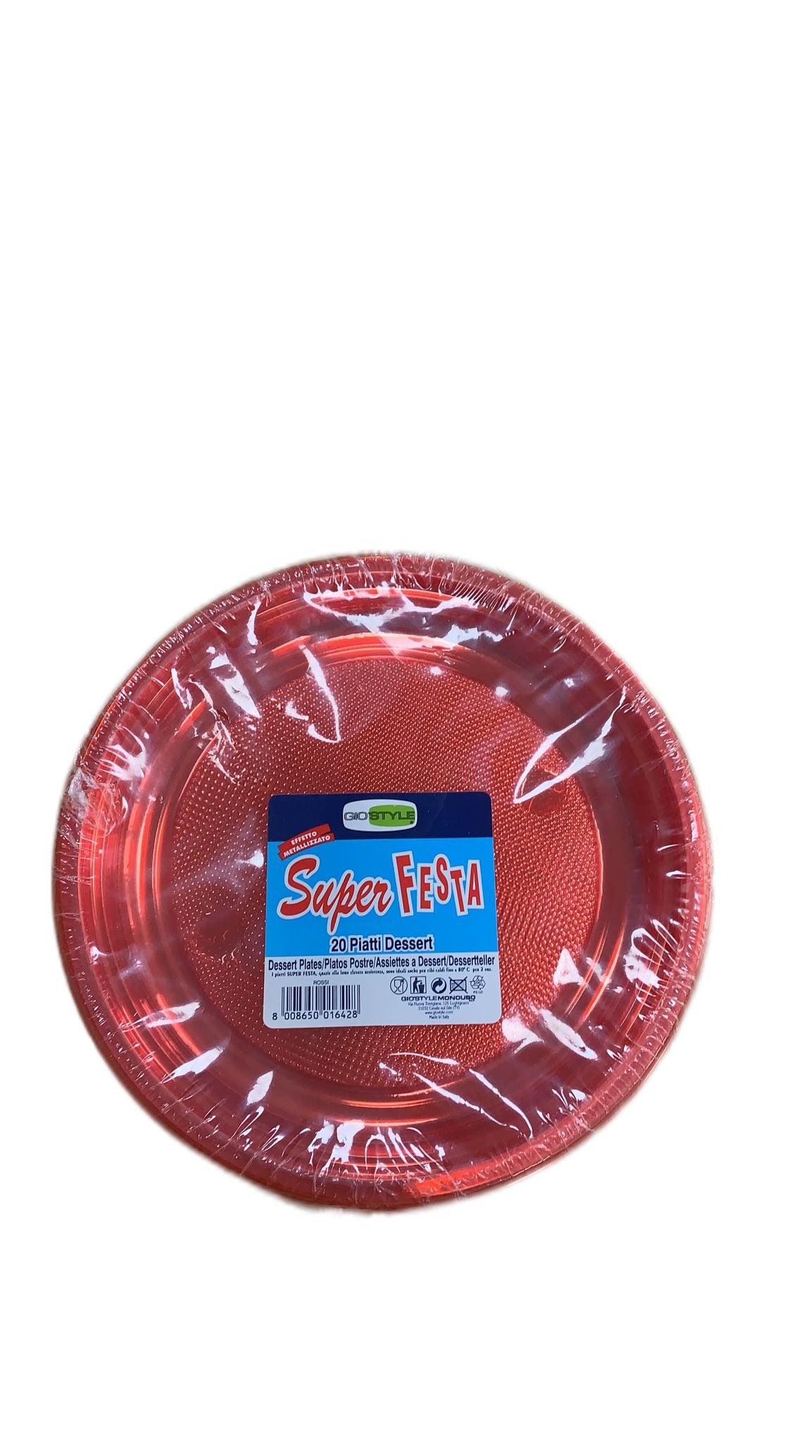 Piatti Di Plastica Piani Frutta/Dessert-Rosso Metal Set 20Pz.