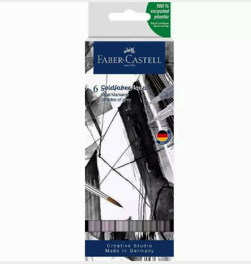 Faber Castell Set 6 Pennarelli Aqua Dual Marker Sfumature Di Grigio
