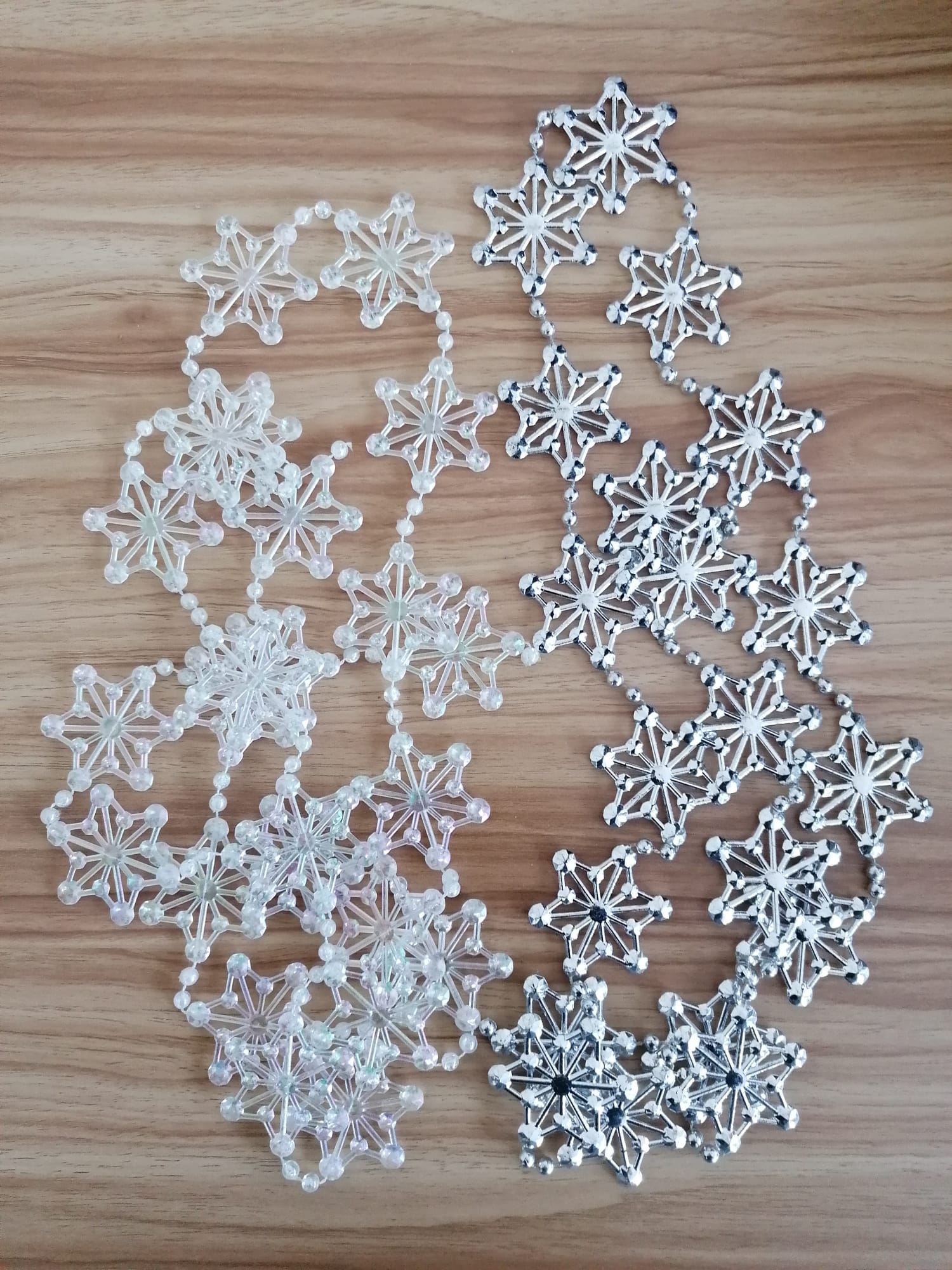 Addobbo Albero Di Natale Ghirlanda Collana Fiocco Di Neve Argento E Bianco