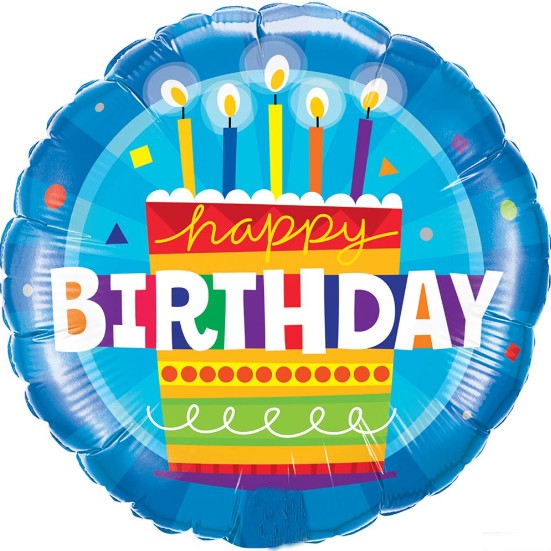 Palloncino Metalfoil Happy Birthday Torta Blu 18" 46cm