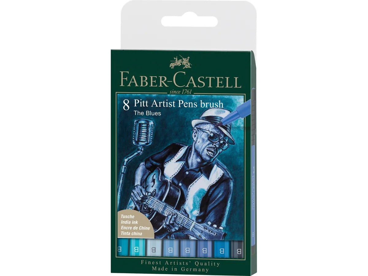 Faber-Castell Pennarelli Pitt Artist Pens Brush The Blues 8pz.