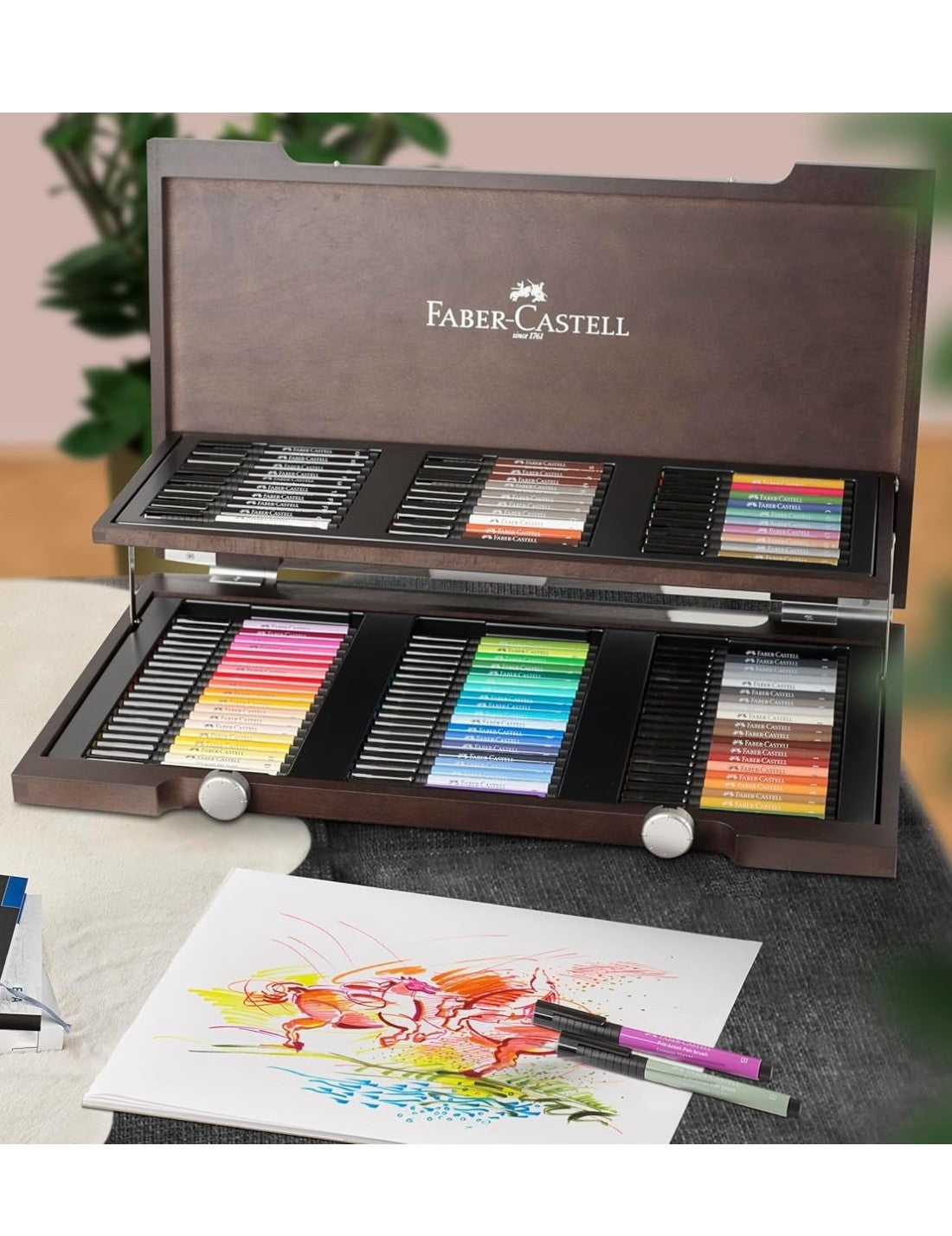 Set Pitt Artist Pen Faber Castell Valigetta In Legno Con 90 Pezzi