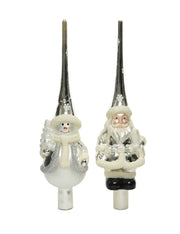 Puntale Albero Di Natale In Vetro Cappello Argento Con Personaggi Natalizi Assortiti 30cm