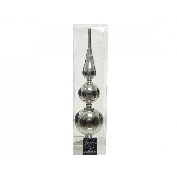 Puntale Albero Di Natale Vetro Argento 35cm