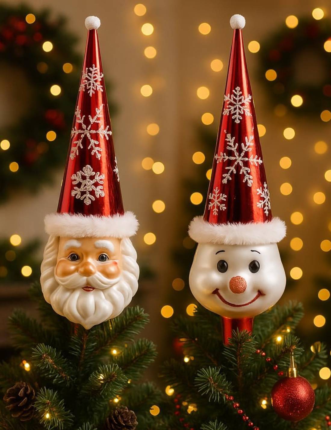 Puntale Albero Di Natale In Vetro Babbo Natale O Pupazzo Di Neve 30cm