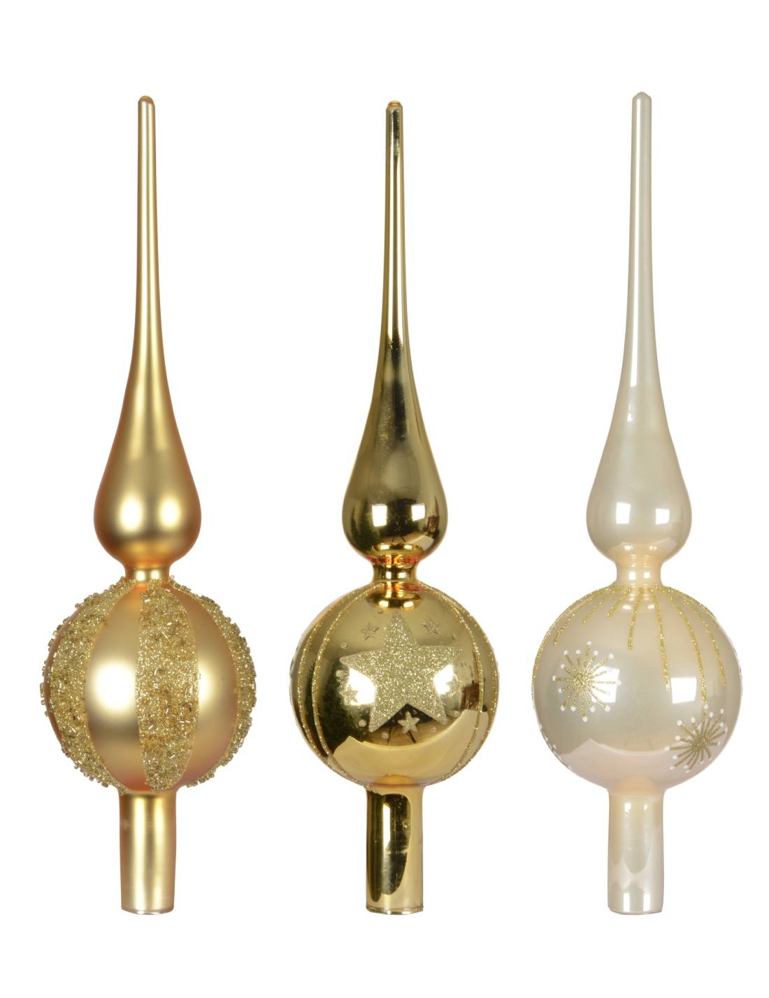 Puntale Albero Di Natale In Vetro Con Decorazioni Glitterate 31cm
