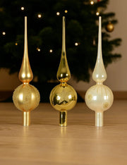 Puntale Albero Di Natale In Vetro Con Decorazioni Glitterate 31cm